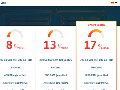 Server4You Table Comparison table