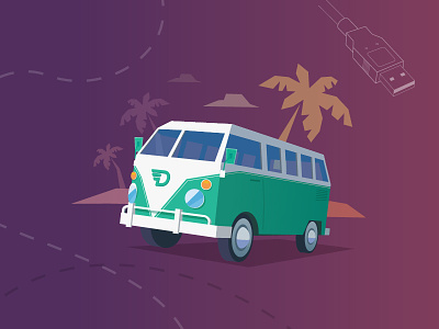 Delibarry – Digital nomads car digital nomad flat illustration van vw bus