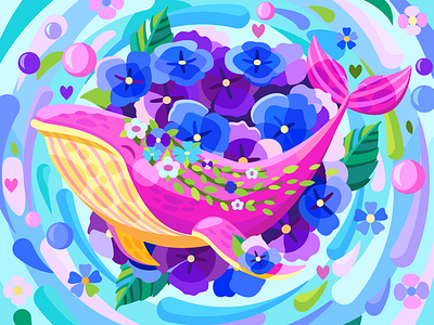Whale🌸 2d art berry color colorbook cute flat flower flowers gallery game gameart illustration sea vector whale