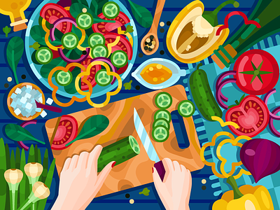 Cooking salad art artwork colorbook coloringbook cooking cucumber digital flat food game graphicdesign illustration salad tomato vector