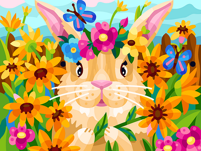 Pretty hare animal art artwork cartoon colorbook coloringbook cute digital flat flower graphicdesign hare illustration nature pretty rabbit summer vector