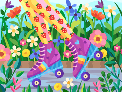 Roller skates art artwork cartoon colorbook coloringbook digital flat flowers girl graphicdesign illustration roller vector