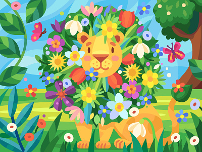 Flower lion art artwork cartoon colorbook coloringbook cute digital digitalart flat flower gameart graphicdesign illustration lion nature sammer ui vector