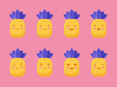 Pineapple emoji color design emoji emoji set flat fruit fruits icons illustration pineapple pink stickers vector