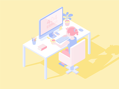 Work time color design error female flat girl illustration office pink table vector work work time