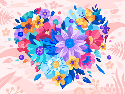Flowers Heart art butterfly color design draw flat flowers heart illustration love mobile summer vector