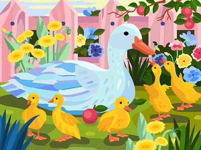 Duck family animals art bird design duck flat flower illustration vector