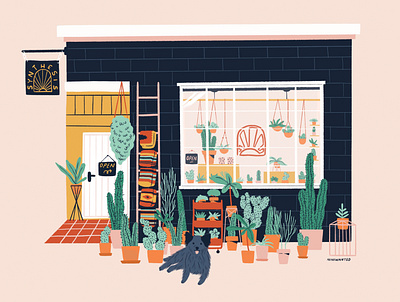 The plant shop cactus dog facade plant illustration plant shop plants shop shopfront