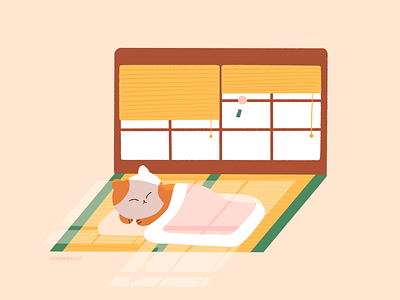 Morning cat futon japan sleep tatami window