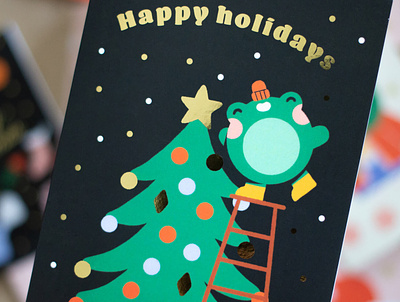 Christmas Tree christmas christmas card christmas tree frog gold gold foil greeting card holidays