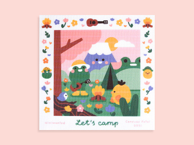 Let's camp camp campfire camping canvas frog needlepoint tent