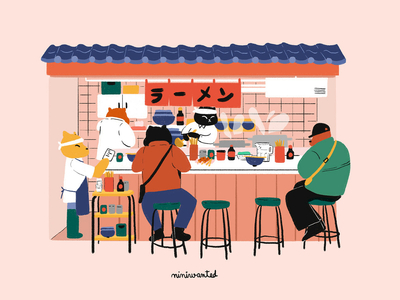 Ramen Stand cat cat illustration character cute eat facade facade shop food illustration izakaya japan japanese ramen