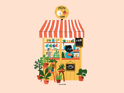 Coffee Shop cat character coffee coffee shop drink facade food milk plant plants shop tea