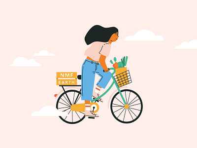 Shopping with your bicycle bicycle bicycles bike character ecology shopping vegetables veggies woman