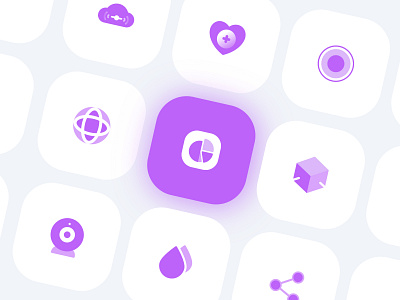 Purple Icon Set app app icon app logo branding cicle cloud drop flat flat icon globe health heart icon logo purple icon share ui ux vector waterdrop