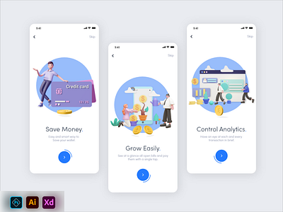 Online Banking Onboarding Design. adobe illustrator adobe photoshop adobexd android app design bank card banking app blender3d blue clean ui illustration ios app ios app design money apps onboarding onboarding screen online banking typography ui ux