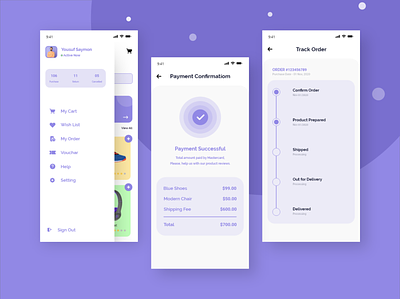 Shopping UI Kit adobexd android app ios ios apps my order online payment online shop payment payment method payment successful profile shipping ui shopping app shopping profile shopping ui sign out track order ui uiux ux
