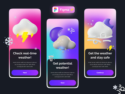 Onboarding - Weather Apps UI Kit 3d ilustration apps ui kit cloud app colorful ui figmadesign ios app design mobile design onboarding onboarding screen onboarding ui ui ux weather weather app weather ui