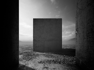 Cube brutalism c4d concrete cube fog hdri vray