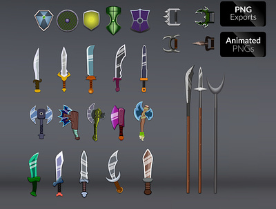 WEAPON_ VOL.01 adventure dagger fantasy game asset illustration shields spears weapons