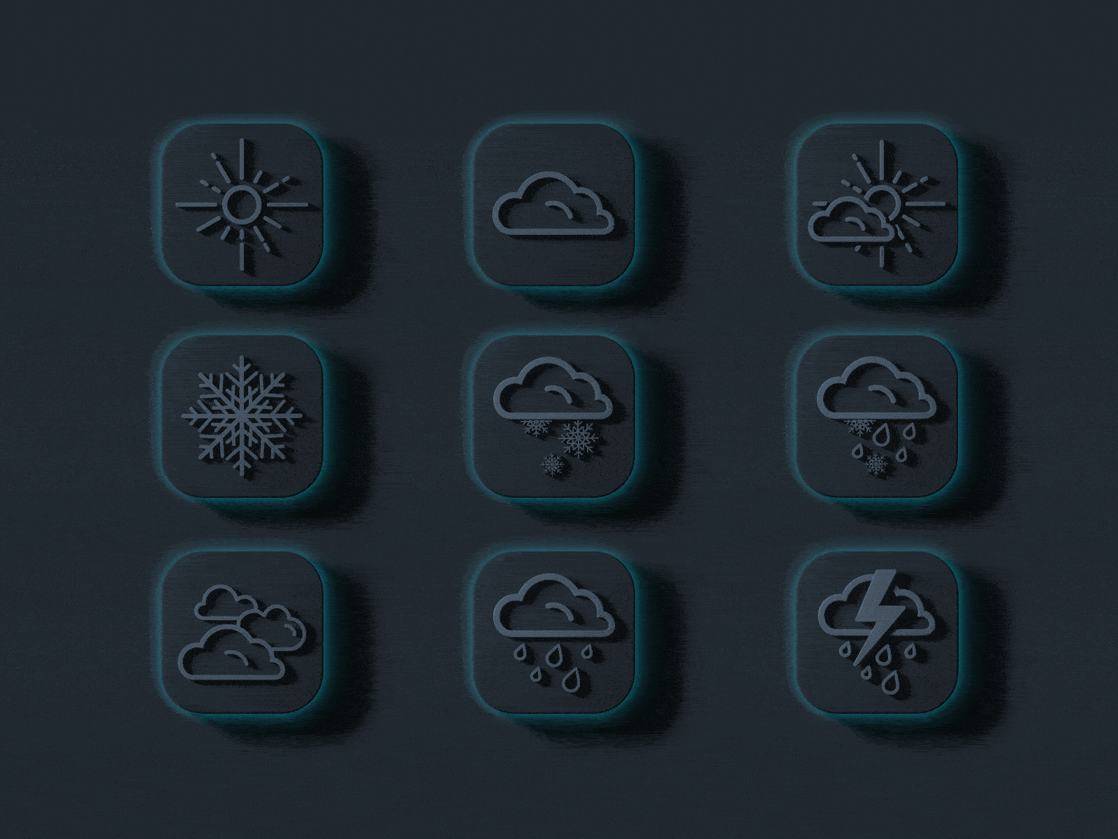 Presentation of weather icons with neon illumination 3d animation design graphic design icons motion graphics presentation