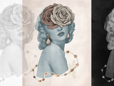 JA collage jewelry paper pearls pinup roses texture vintage