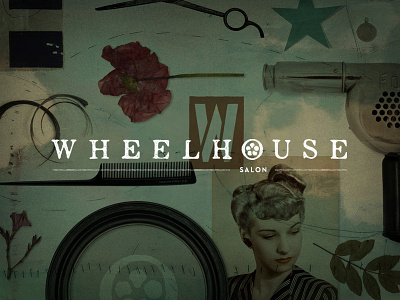 Wheelhouse Salon barber collage hair letterpress logo salon vintage wheelhouse