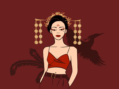 天上天下 唯吾独尊 asian chinese contrast culture empowerment ethnic fashion female feminism headpiece identity illustration phoenix red rouge traditional art