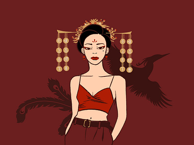 天上天下 唯吾独尊 asian chinese contrast culture empowerment ethnic fashion female feminism headpiece identity illustration phoenix red rouge traditional art