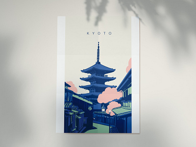 K Y O T O illustration japan japanese art postcard temple