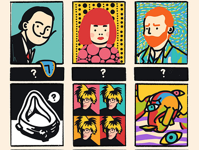 6 Fan Arts Challenge andywarhol character design color dali duchamp illustration picasso sixfanarts vangoh yayoikusama