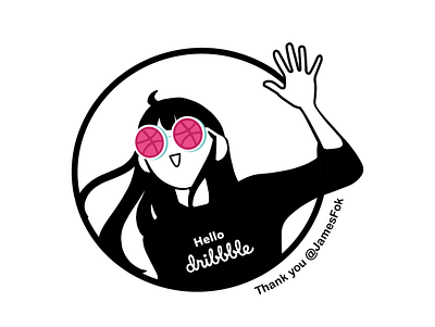 Hello Dribbble dribbble hello dribbble illustration self portrait sunglasses thankyou waving