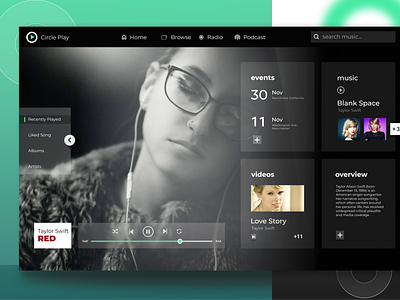 Circle Play - Web Music Player clean ui landingpage music music app music player red simple design songs spotify taylor swift ui ux uidesign uimusic webdesign webmusic website websites