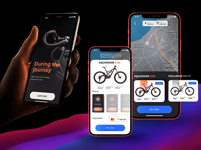 Bike Rental App Design bike bike ride clean ui dark mode dark ui figma journey mobile mobile ui transportation travel ui ui ux ui design uidesign uiux