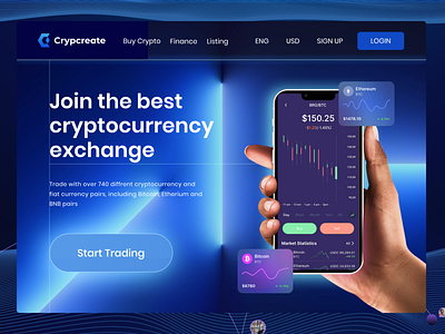 Crypcreate cryptocurrency exchange trading clean ui crypto cryptocurrency eth exchange landing page mobile ui nft trade trading ui ui ux ui design uidesign web website