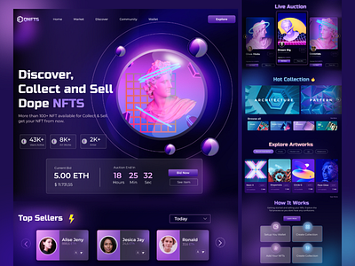 Nft Marketplace 3d blur branding clean ui crypto darkmode design gradinet graphic design marketplace nft ui ui ux ui design uidesign ux web wrbsite