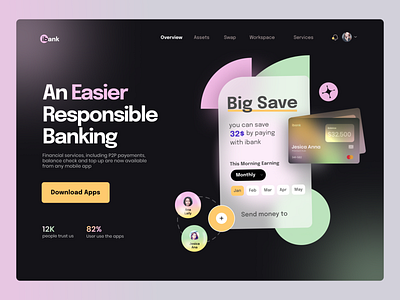 Ibank - Finance website branding clean ui darkmode design desktop finance graphic design logo minimalist money simple transaction ui ui ux ui design uidesign ux web website