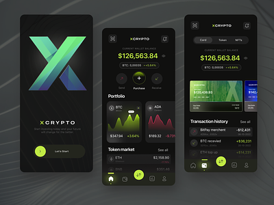 X CRYPTO - Cryptocurrency Wallet Apps app appdesign bitcoin blockchain crypto cryptocurrency darkmode design mobile design moblie apps ui design wallet