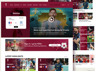 Design Web FIFA World Cup 2022 ball fifa football game home page landing page player qatar score sport tournament ui ux web web design website world cup