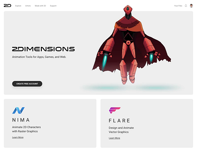 2Dimensions Website 2d 2d animation 2d character animation design design app flat illustration logo minimal tools ui vector web website