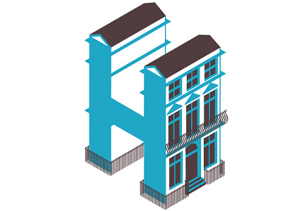Regency Style ‘H’ 3d architecture illustrated illustration isometric lettering type typography