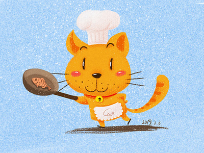 cook cat cook fish illustration lovely