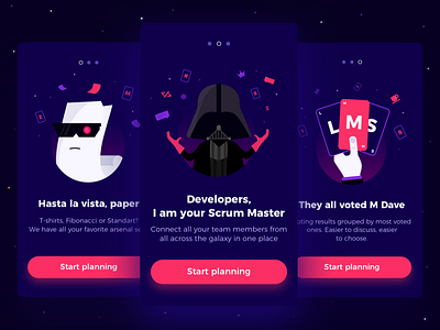 On-boarding Illustrations - Scrum Space app cards darth developers flat illustrations onboarding paper planning scrum space vader