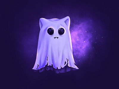 Boo cat design flat galaxy ghost illustration procreate space spooky vector warmup