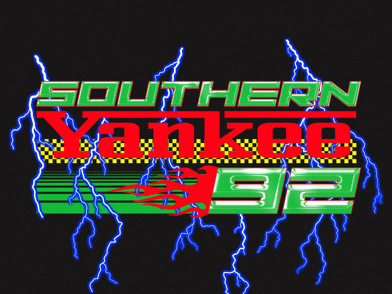 vroom vroom, baby 90s racing vroom fast gradient lightning typography nascar