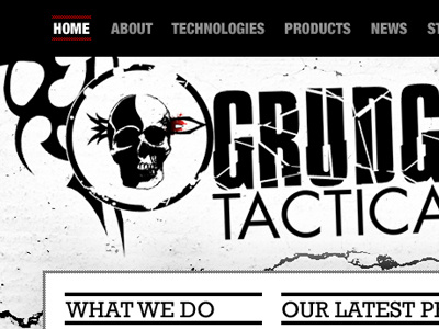 Grudge Tactical V2 black grungy navigation red website white