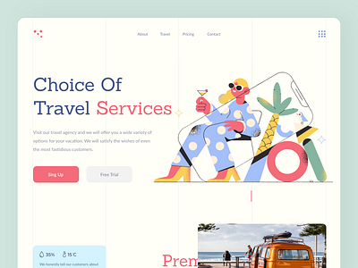 Travel clean illustration interface landing landing page minimal travel travel agency ui ux web