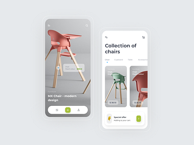 Furniture Store App app app design application chair clean e commerce furniture minimal mobile product shop store ui ux
