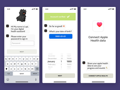 Chat onboarding exploration app chat conversational ui flat health ios iphone mobile onboarding sketch ui ux