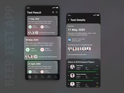 Beep Run Test App app basketball beep black blur coach creative dark app design designinspiration dribbbleshot fitness football run sport team test ui uidesign uxdesign